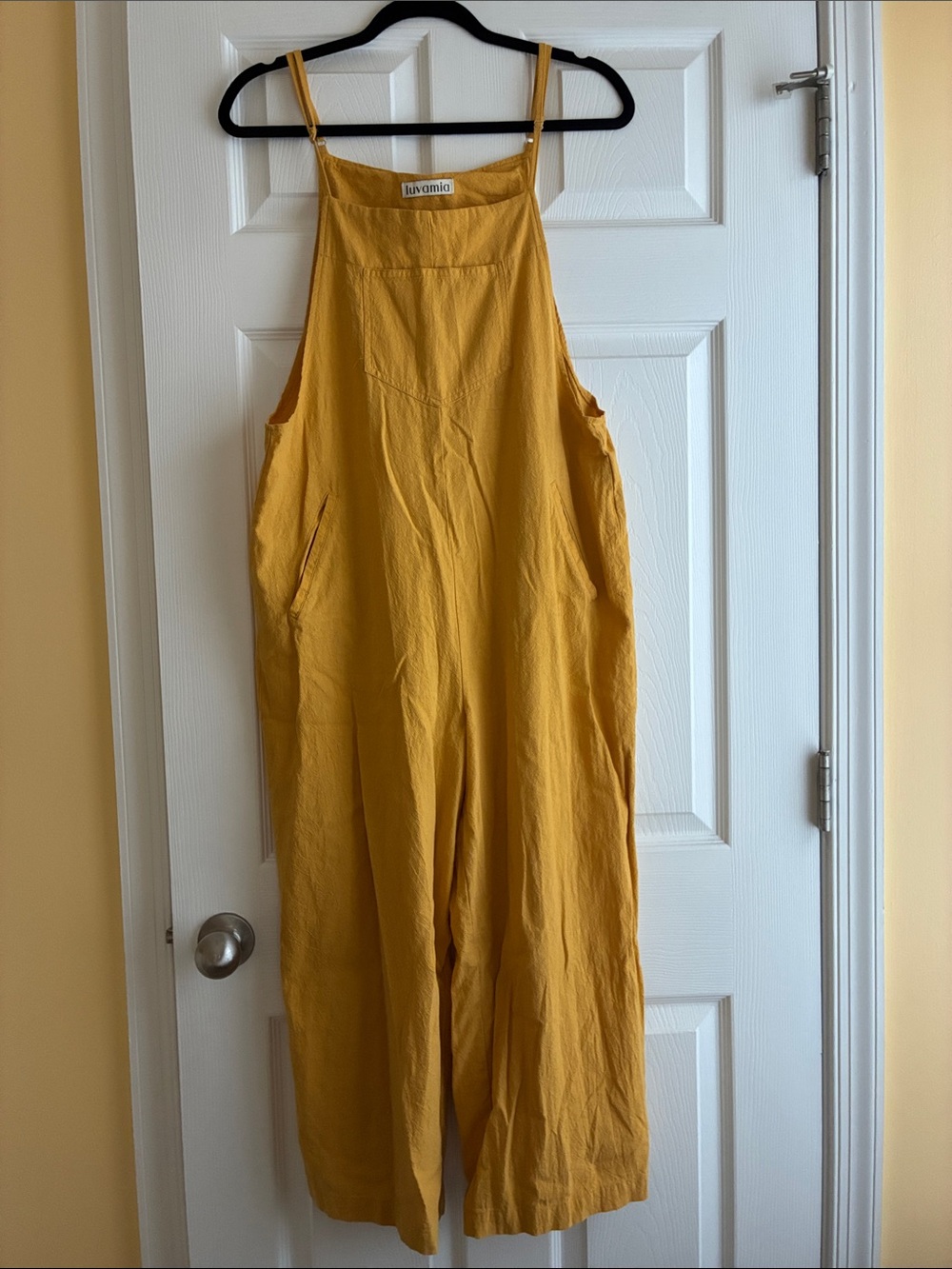 LIVAMO Mustard Yellow Linen-Blend Wide-Leg Jumpsuit